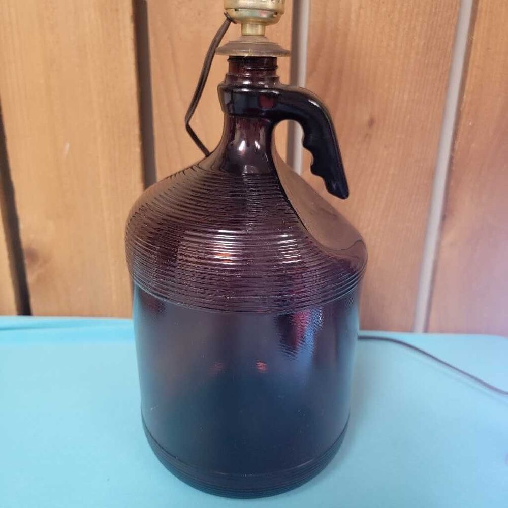Vintage Amber Glass Jug Lamp Base Purex USA Made - Rustic Farmhouse Decor